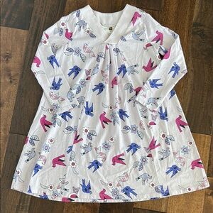 Tea Collection White and Blue Casual Dress with Bird Print